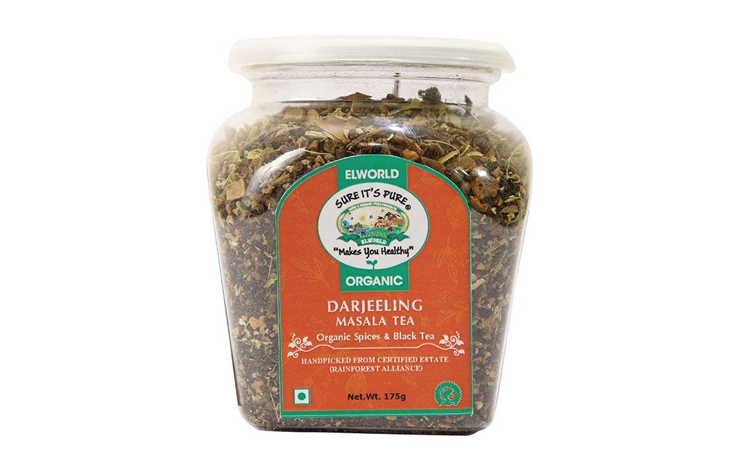 Elworld Organic Darjeeling Masala Tea Organic Spices & Black Tea   Plastic Jar  175 grams